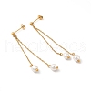 Glass Pearl Tassel Dangle Stud Earrings EJEW-P219-20G-1