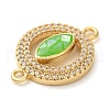 Rack Plating Brass Micro Pave Clear Cubic Zirconia Ring with Horse Eye Connector Charms KK-K385-98G-03-2