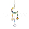 Glass Beads Wire Wrapped Brass Moon Hanging Ornaments HJEW-TA00212-1