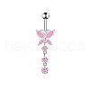 1Pc 304 Stainless Steel Rose Rhinestone Curved Barvell Dangle Belly Rings WGF9938-05-4