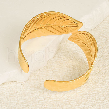 Leaf 304 Stainless Steel Cuff Bangles for Women CM7227-2-1