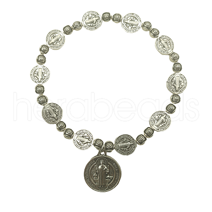 Alloy Saint Benedict Medal Charm Stretch Bracelets RQ5186-1
