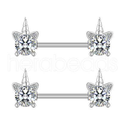 304 Stainless Steel Clear Cubic Zirconia Nipple Barbells WG1DC98-06-1