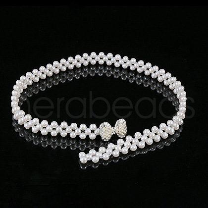 White Acrylic Pearl Beaded Elastic Chain Belts with Alloy Buckles WG1BD5E-08-1