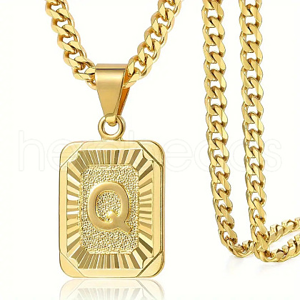 Rectangle with Letter Pattern 304 Stainless Steel Pendant Necklaces FS-WGFC766-52-1