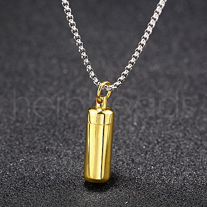 316L Stainless Steel Pill Shape Urn Ashes Pendant Necklace with Box Chains BOTT-PW0001-012G-1