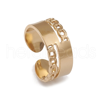Ion Plating(IP) 304 Stainless Steel Curb Chains Shape Open Cuff Rings for Women RJEW-G285-35G-1
