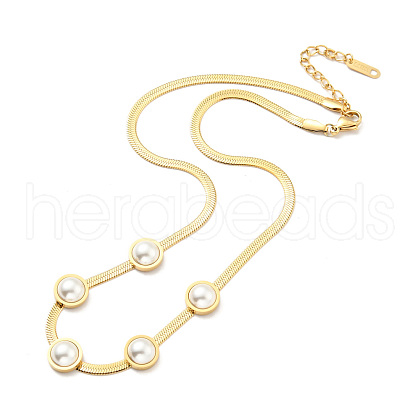 Imitation Pearl Beaded Pendant Necklace with Chains NJEW-P229-12G-1