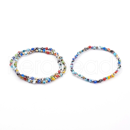 Colorful Evil Eye Lampwork Stretch Beaded Bracelets Sets BJEW-JB05931-1