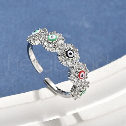 Brass Micro Pave Cubic Zirconia Cuff Rings for Women RJEW-D322-08P-1