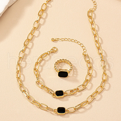 Square Alloy Enamel Cable Chain Necklaces & Bracelets & Rings Sets FS-WG26D3B-02-1
