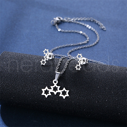 304 Stainless Steel Pendant Necklace & Stud Earring FS-WGC30A7-03-1