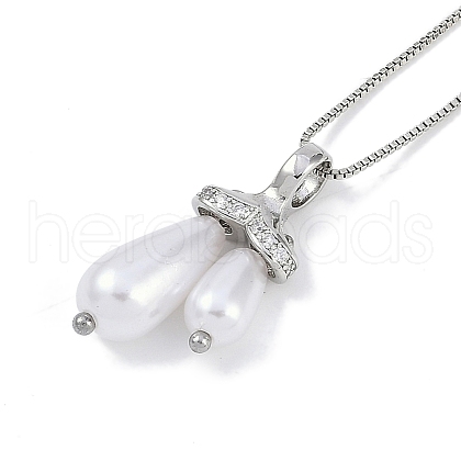 Rack Plating Brass Micro Pave Clear Cubic Zirconia Teardrop Pendant Box Chain Necklaces NJEW-P317-03P-1