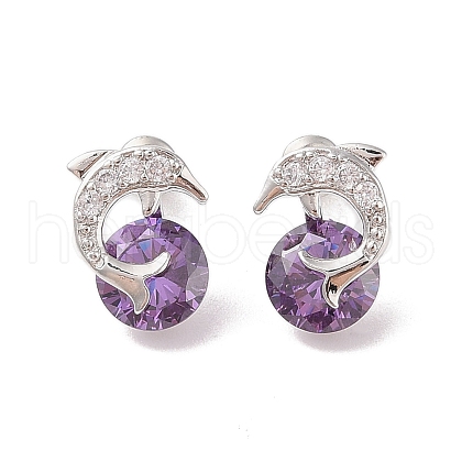 Rack Plating Brass Micro Pave Cubic Zirconia Stud Earrings EJEW-I304-03P-01-1