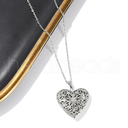Anti-Tarnish 304 Stainless Steel Heart Locket Pendant Cable Chain Necklaces for Women NJEW-M050-04B-P-1
