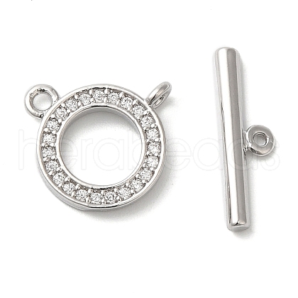 Brass Micro Pave Clear Cubic Zirconia Toggle Clasps KK-N254-67P-1