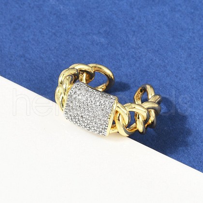 Brass Micro Pave Cubic Zirconia Open Cuff Ring for Women RJEW-F177-03GP-05-1