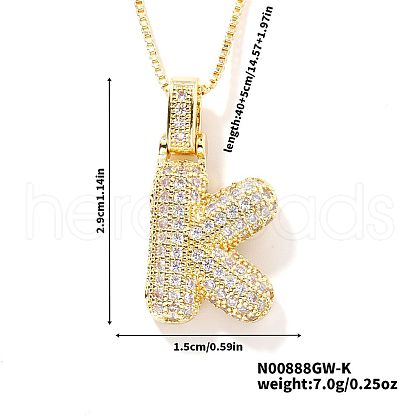 Elegant Brass Micro Pave Clear Cubic Zirconia 3D Initial Necklaces DV4415-9-1