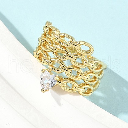 Brass Micro Pave Cubic Zirconia Cuff Rings RJEW-D307-03G-1