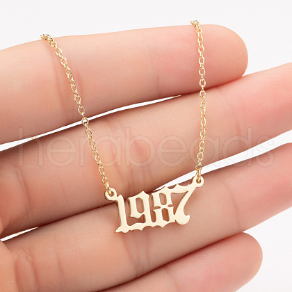 1987 Birth Year Number 201 Stainless Steel Pendant Cable Chain Necklaces FS-WGB5F08-02-1