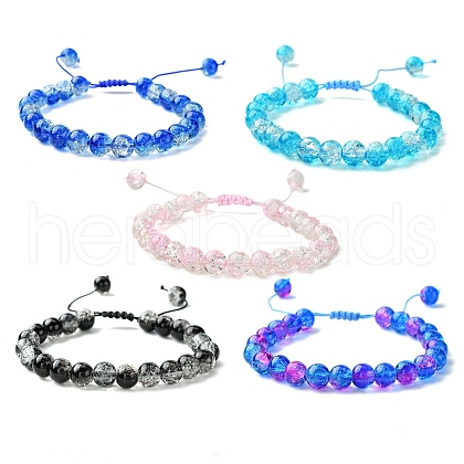 5Pcs 5 Color Glass Round Braided Bead Bracelets Set BJEW-JB09693-S-1