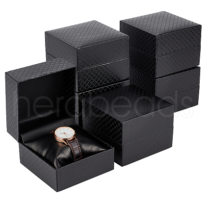 Square Diamond Print Cardboard Jewelry Watch Storage Boxes CON-WH0092-56-1