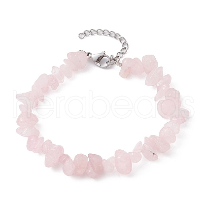 Natural Rose Quartz Chips Beaded Bracelet BJEW-JB09686-02-1