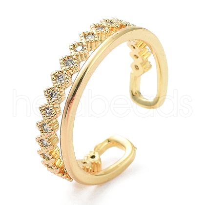 Rack Plating Brass Micro Pave Clear Cubic Zirconia Cuff Rings RJEW-C043-07G-1