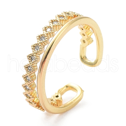 Rack Plating Brass Micro Pave Clear Cubic Zirconia Cuff Rings RJEW-C043-07G-1