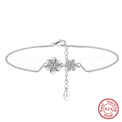925 Sterling Silver Anklet AJEW-Z029-05P-1
