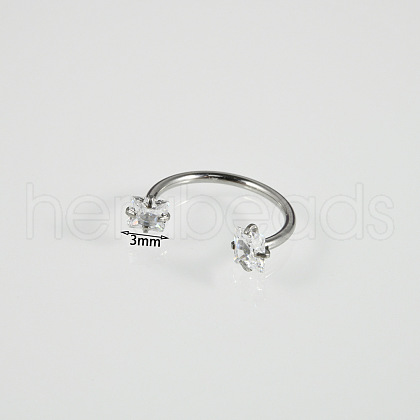 304 Stainless Steel Clear Cubic Zirconia Lip Rings WG22442-13-1