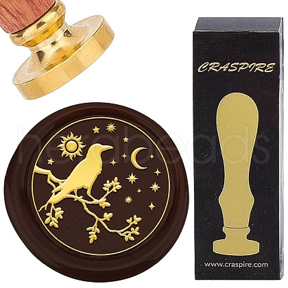Brass Wax Seal Stamp with Wood Handle AJEW-WH0412-0290-1