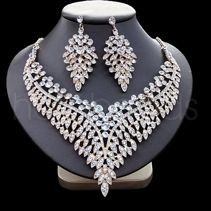 Leaf Zinc Alloy Rhinestone Pendant Necklaces & Stud Dangle Earrings Sets WGB182B-02-1