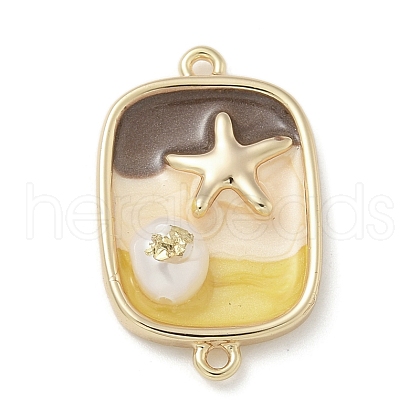 Brass Enamel Rectangle with Starfish Connector Charms KK-M308-08G-02-1