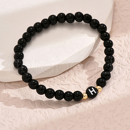 Alloy Resin Round Beaded Stretch Bracelets WG611D6-08-1