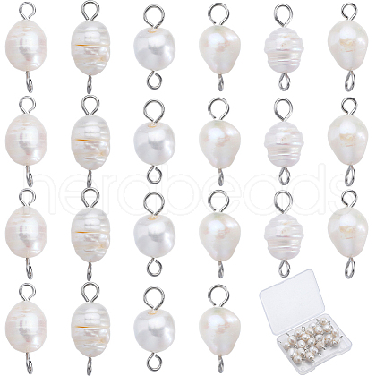 Natural Cultured Freshwater Pearl Potato Connector Charms PALLOY-SC00011-1