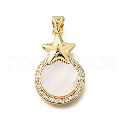 Brass Micro Pave Cubic Zirconia Shell Pendants KK-D328-13G-1