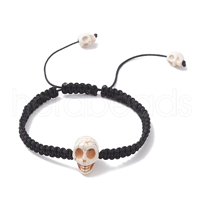 Synthetic Magnesite Skull Braided Bead Bracelets BJEW-JB10522-1