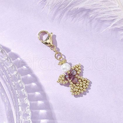 Angel Glass Pearl & Glass Seed Beaded Pendant Decorations HJEW-MZ00210-05-1