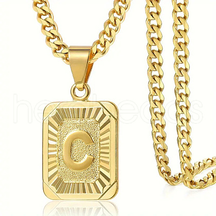 Rectangle with Letter Pattern 304 Stainless Steel Pendant Necklaces FS-WGFC766-11-1