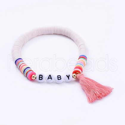 Handmade Polymer Clay Heishi Beads Stretch Bracelets BJEW-JB05086-01-1
