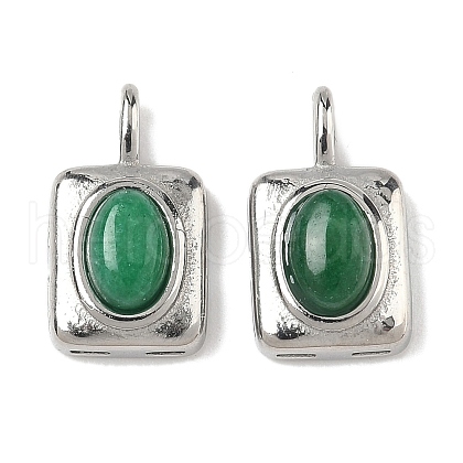 304 Stainless Steel Pave Dyed Natural White Jade Rectangle with Oval Charms STAS-L022-516P-02-1