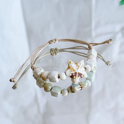 Starfish Ceramic Beads Braided Bead Bracelets FS-WGF5392-01-1