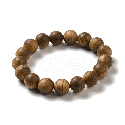 12mm Round Wood Beaded Stretch Bracelets BJEW-B080-10D-1