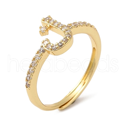 Rack Plating Brass Cubic Zirconia Arabic Letters Adjustable Rings for Women RJEW-S407-10G-14-1