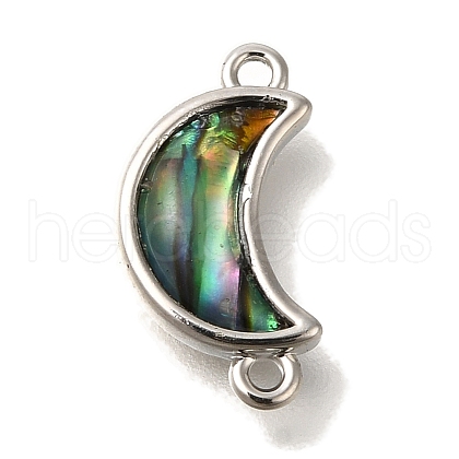 Brass Pave Natural Paua Shell Crescent Moon Links Connector Charms KK-K389-147P-1