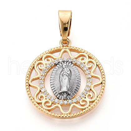 Brass Micro Pave Clear Cubic Zirconia Pendants KK-N268-29G-1