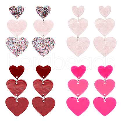 ANATTASOUL 4 Pairs 4 Style Acrylic Heart Dangle Stud Earrings with 304 Stainless Steel Pins for Women EJEW-AN0004-82-1