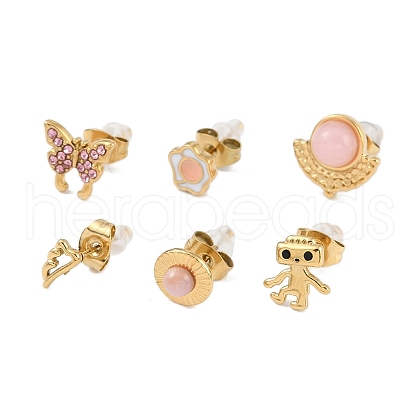 304 Stainless Steel Rhinestone Stone Dyeing Stud Earrings EJEW-S224-04G-04-1