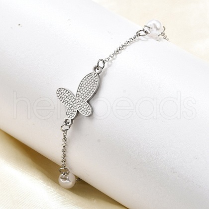 304 Stainless Steel Butterfly Link Bracelets BJEW-C098-01D-P-1